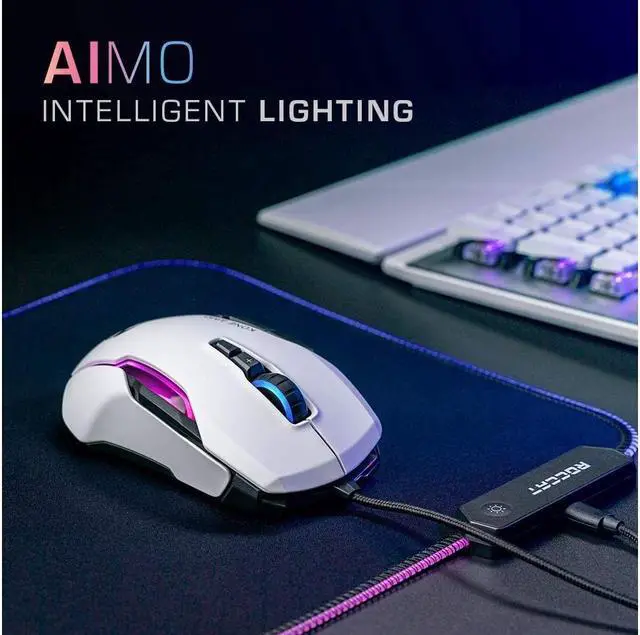 Alt view image 4 of 6 - ROCCAT Kone AIMO Remastered PC Gaming Mouse, Ergonomic Performance Wired Computer Mouse, RGB Lighting, LED Illumination, High Precision, 16.000 DPI Optical Owl-Eye Sensor, 23 Programmable Keys, White