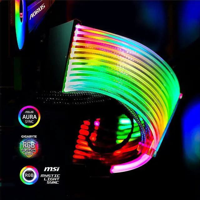Alt view image 5 of 7 - 24 Pin Plus Addressable RGB ATX Power Extension Cable - 5V 3Pin ARGB PSU Cable