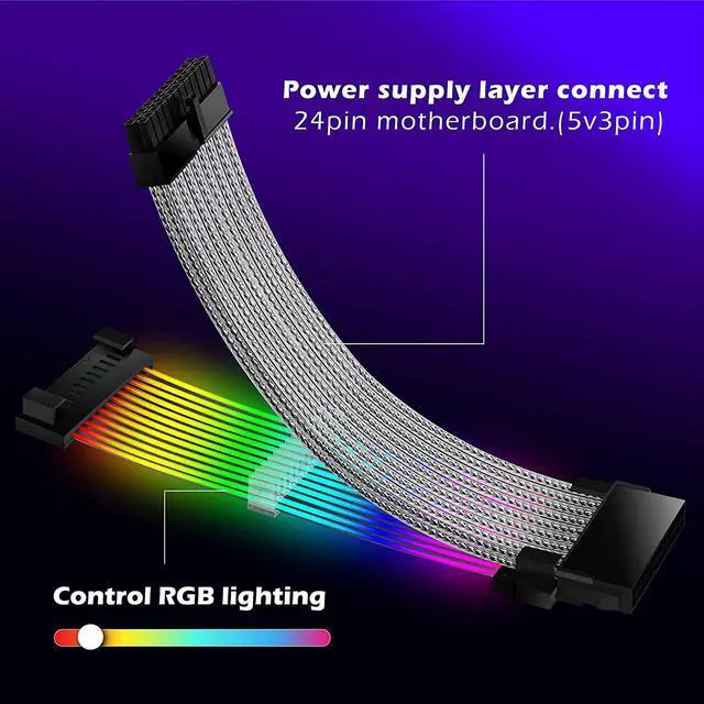 Alt view image 4 of 7 - 24 Pin Plus Addressable RGB ATX Power Extension Cable - 5V 3Pin ARGB PSU Cable