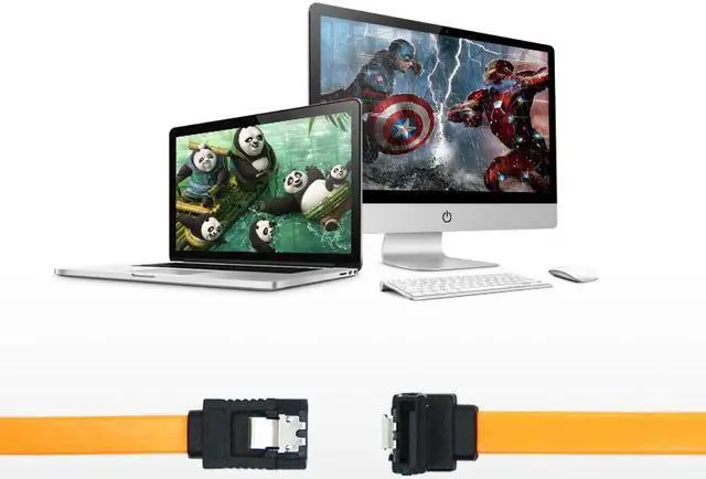 Alt view image 6 of 7 - SATA Cable 90 Degree Right Angle SATA III 6.0 Gbps SATA 3 Cable 1.64ft/0.5m - Yellow