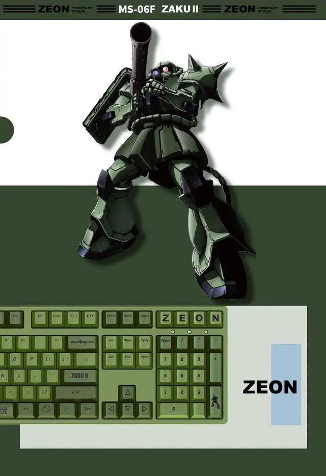 Alt view image 4 of 7 - iKBC X GUNDAM ZAKU ? Limited Version USB Wired Mechanical Gaming Keyboards - Cherry MX Red