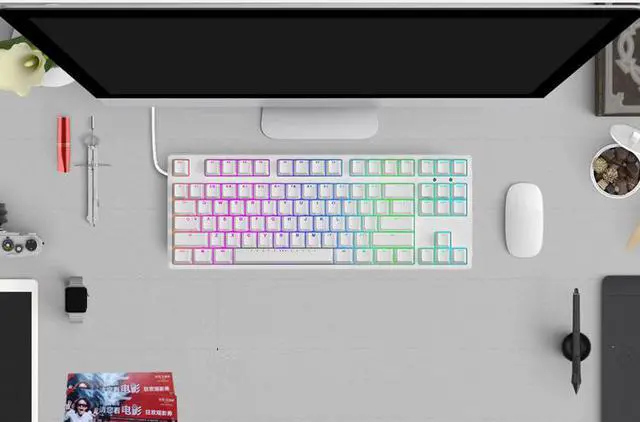 Alt view image 6 of 7 - iKBC F400 87 Keys USB Wired RGB Backlit Mechanical Gaming Keyboard White PBT Keycaps - Cherry Red Switch