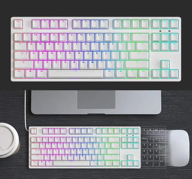 Alt view image 5 of 7 - iKBC F400 87 Keys USB Wired RGB Backlit Mechanical Gaming Keyboard White PBT Keycaps - Cherry Red Switch