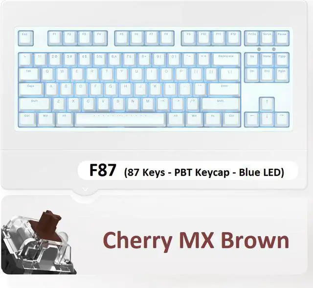 Main image of iKBC F87 87 Keys USB Wired Blue LED Backlit Mechanical Gaming Keyboard White PBT Keycaps - Cherry Brown Switch