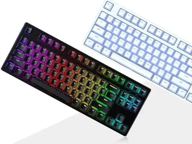 Alt view image 6 of 7 - iKBC F87 87 Keys USB Wired Blue LED Backlit Mechanical Gaming Keyboard White PBT Keycaps - Cherry Brown Switch