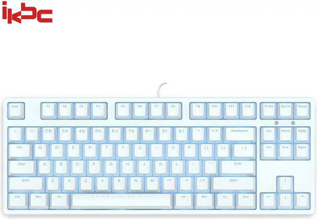 Alt view image 4 of 6 - iKBC F87 87 Keys USB Wired Blue LED Backlit Mechanical Gaming Keyboard White PBT Keycaps - Cherry Red Switch