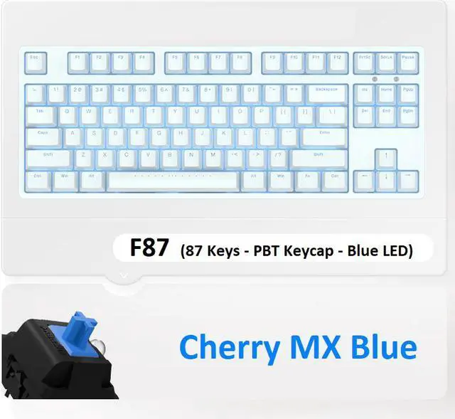 Main image of iKBC F87 87 Keys USB Wired Blue LED Backlit Mechanical Gaming Keyboard White PBT Keycaps - Cherry Blue Switch