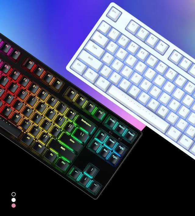 Alt view image 5 of 6 - iKBC F87 87 Keys USB Wired Blue LED Backlit Mechanical Gaming Keyboard White PBT Keycaps - Cherry Red Switch