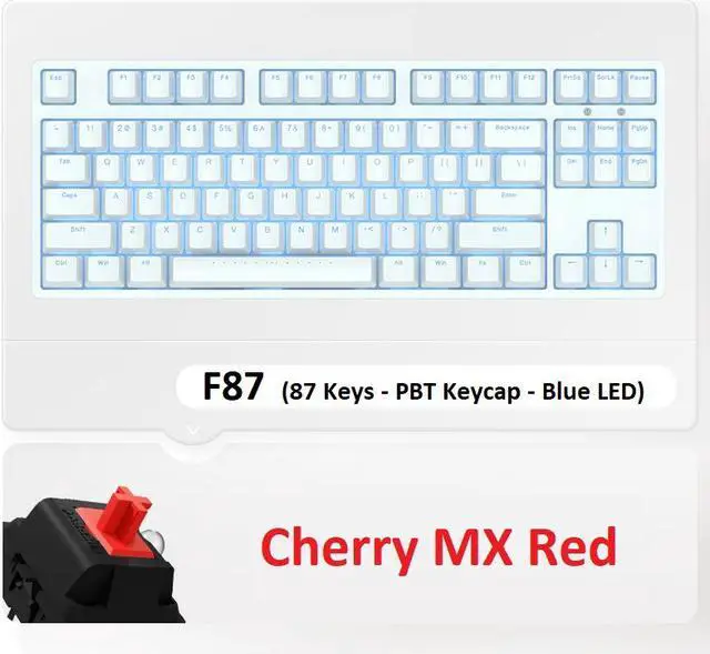 Main image of iKBC F87 87 Keys USB Wired Blue LED Backlit Mechanical Gaming Keyboard White PBT Keycaps - Cherry Red Switch