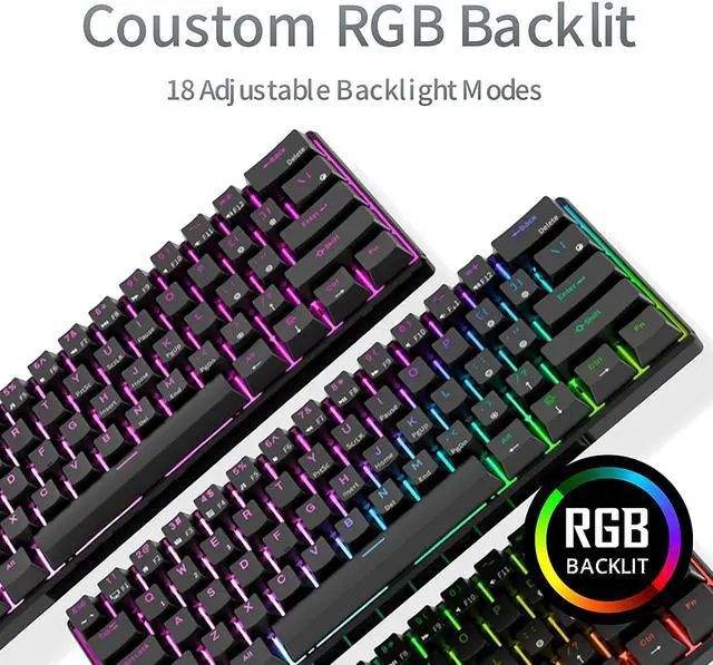 Alt view image 7 of 7 - Royal Kludge RK61 2.4Ghz Wireless / Bluetooth 5.1 / USB Wired 60% RGB Backlit Mechanical Gaming Keyboard - 61 Keys Ultra-Compact - Black ABS Keycap - Red Switch