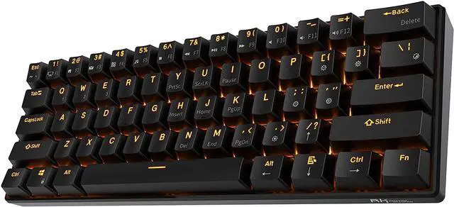 Main image of Royal Kludge RK61 2.4Ghz Wireless / Bluetooth 5.1 / USB Wired 60% Yellow Backlit Mechanical Gaming Keyboard - 61 Keys Ultra-Compact - Black ABS Keycap - Blue Switch
