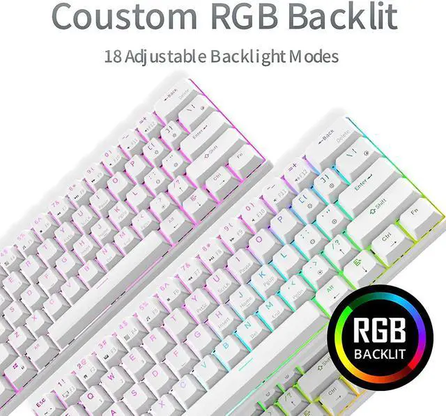 Alt view image 4 of 7 - Royal Kludge RK61 2.4Ghz Wireless / Bluetooth 5.1 / USB Wired 60% RGB Backlit Mechanical Gaming Keyboard - 61 Keys Ultra-Compact - White ABS Keycap - Blue Switch