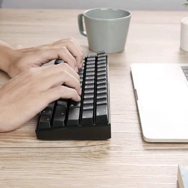 Alt view image 7 of 7 - Royal Kludge RK61 2.4Ghz Wireless / Bluetooth 5.1 / USB Wired 60% Yellow Backlit Mechanical Gaming Keyboard - 61 Keys Ultra-Compact - Black ABS Keycap - Red Switch