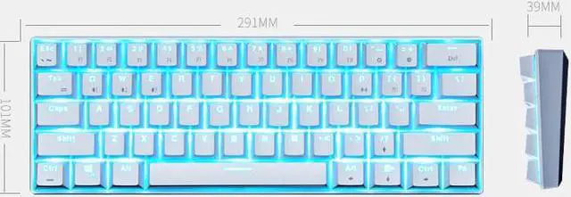 Alt view image 7 of 7 - Royal Kludge RK61 2.4Ghz Wireless / Bluetooth 5.1 / USB Wired 60% Blue Backlit Mechanical Gaming Keyboard - 61 Keys Ultra-Compact - White ABS Keycap - Blue Switch