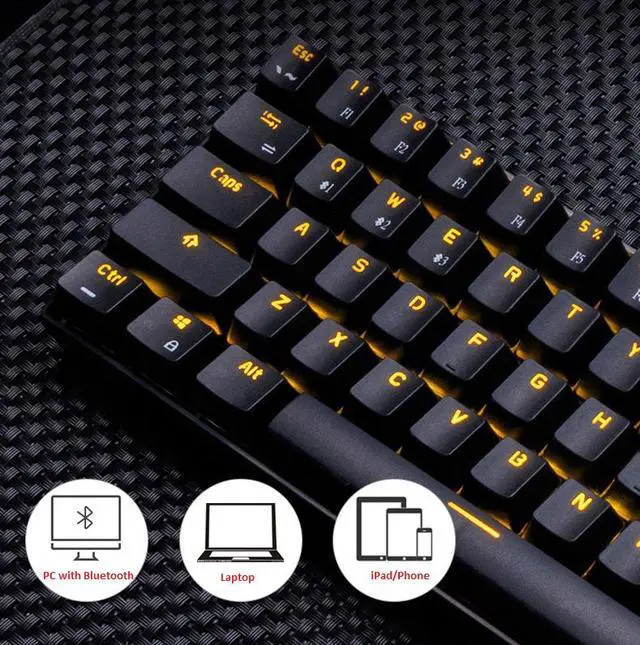 Alt view image 5 of 7 - Royal Kludge RK61 2.4Ghz Wireless / Bluetooth 5.1 / USB Wired 60% Yellow Backlit Mechanical Gaming Keyboard - 61 Keys Ultra-Compact - Black ABS Keycap - Red Switch