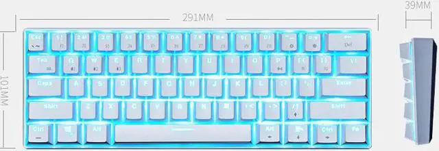 Alt view image 7 of 7 - Royal Kludge RK61 2.4Ghz Wireless / Bluetooth 5.1 / USB Wired 60% Blue Backlit Mechanical Gaming Keyboard - 61 Keys Ultra-Compact - White ABS Keycap - Red Switch