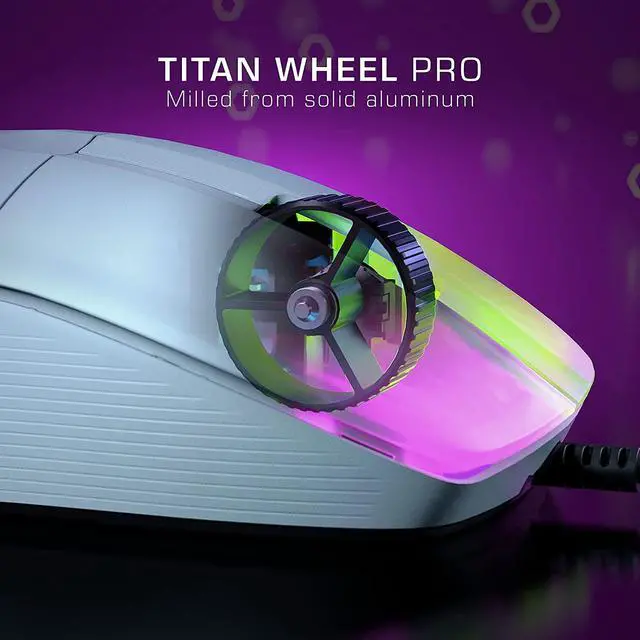 Alt view image 5 of 7 - ROCCAT Kone Pro Lightweight Ergonomic Wired Gaming Mouse - 19K DPI Optical Sensor - AIMO RGB Lighting - Titan Scroll Wheel - Honeycomb Shell - White