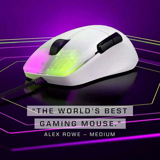 Alt view image 6 of 7 - ROCCAT Kone Pro Lightweight Ergonomic Wired Gaming Mouse - 19K DPI Optical Sensor - AIMO RGB Lighting - Titan Scroll Wheel - Honeycomb Shell - White