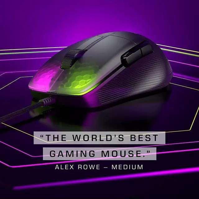 Alt view image 7 of 7 - ROCCAT Kone Pro Lightweight Ergonomic Wired Gaming Mouse - 19K DPI Optical Sensor - AIMO RGB Lighting - Titan Scroll Wheel - Honeycomb Shell - Black
