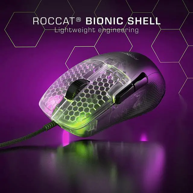 Alt view image 5 of 7 - ROCCAT Kone Pro Lightweight Ergonomic Wired Gaming Mouse - 19K DPI Optical Sensor - AIMO RGB Lighting - Titan Scroll Wheel - Honeycomb Shell - Black