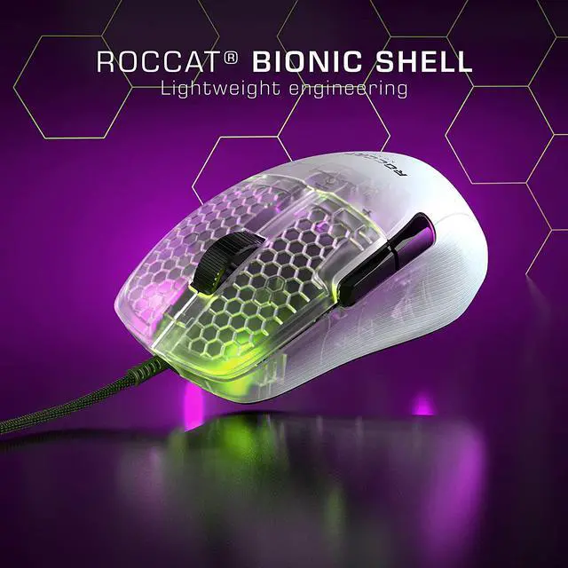 Alt view image 4 of 7 - ROCCAT Kone Pro Lightweight Ergonomic Wired Gaming Mouse - 19K DPI Optical Sensor - AIMO RGB Lighting - Titan Scroll Wheel - Honeycomb Shell - White