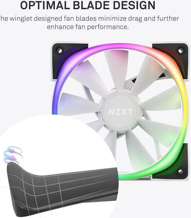 Alt view image 5 of 6 - NZXT AER RGB 2 - 120mm - Advanced Lighting Customizations - Winglet Tips - Fluid Dynamic Bearing - LED RGB PWM Case Fan for Hue 2 - Single (HUE2 Lighting Controller Not Included) - White