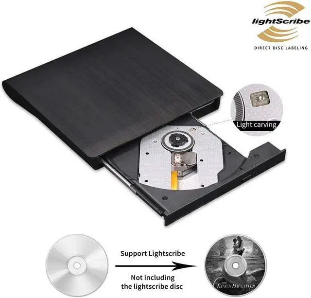 Alt view image 2 of 7 - USB 3.0 Portable Lightscribe External Optical Drive Slim CD/DVD +/-RW Burner Player - Brushed Metal Texture - Plug and Play - for Mac PC Windows11/10/8/7 Linux OS