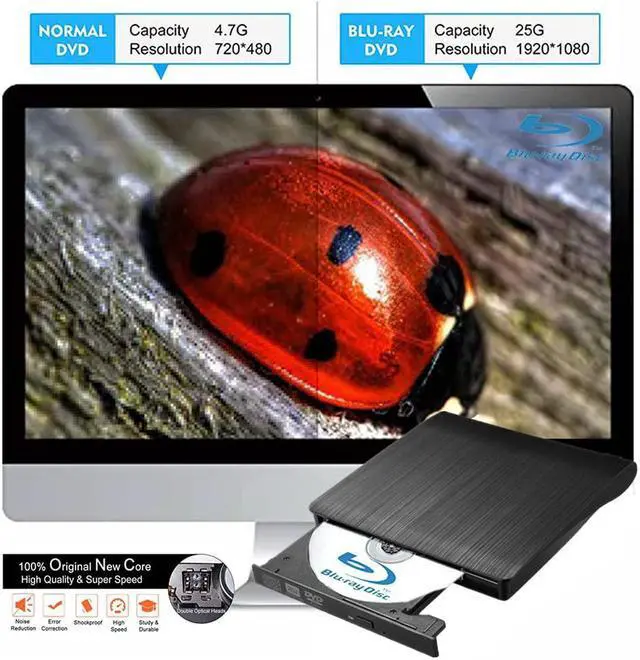 Alt view image 3 of 6 - Portable External 3D Blu-ray Drive Slim USB 3.0 and Type-c Bluray CD/DVD Burner Blu Ray Player - Supports Burning Blu-ray Disc - Brushed Metal Texture - for Mac PC Windows11/10/8/7 Linux OS