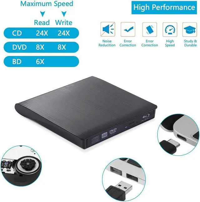 Alt view image 2 of 6 - Portable External 3D Blu-ray Drive Slim USB 3.0 and Type-c Bluray CD/DVD Burner Blu Ray Player - Supports Burning Blu-ray Disc - Brushed Metal Texture - for Mac PC Windows11/10/8/7 Linux OS
