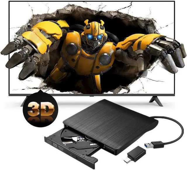 Alt view image 4 of 6 - Portable External 3D Blu-ray Drive Slim USB 3.0 and Type-c Bluray CD/DVD Burner Blu Ray Player - Supports Burning Blu-ray Disc - Brushed Metal Texture - for Mac PC Windows11/10/8/7 Linux OS