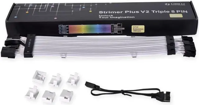 Alt view image 6 of 6 - LIAN-LI STRIMER PLUS V2 24 Pin and LIAN-LI STRIMER PLUS V2 Triple 8 Pin Combo, Addressable RGB Power Extension Cable and Addressable RGB VGA Power Cable, Include Controller for L-Connect 3.0