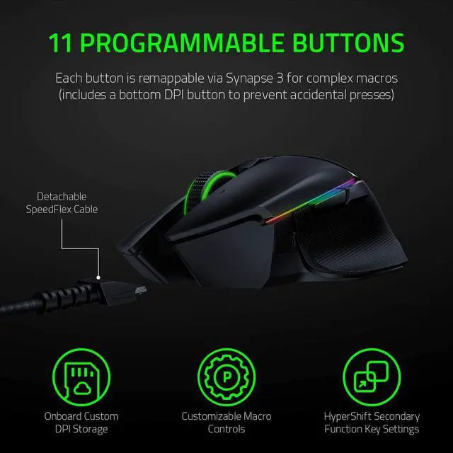 Alt view image 3 of 6 - Basilisk Ultimate HyperSpeed Wireless Gaming Mouse with Charging Dock: Fastest Gaming Mouse Switch - 20K DPI Optical Sensor - Chroma RGB - 11 Programmable Buttons - 100 Hr Battery - Black