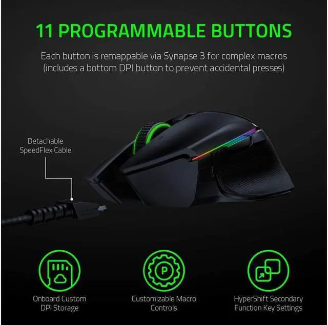 Alt view image 3 of 5 - Basilisk Ultimate HyperSpeed Wireless Gaming Mouse: Fastest Gaming Mouse Switch - 20K DPI Optical Sensor - Chroma RGB - 11 Programmable Buttons - 100 Hr Battery  Black