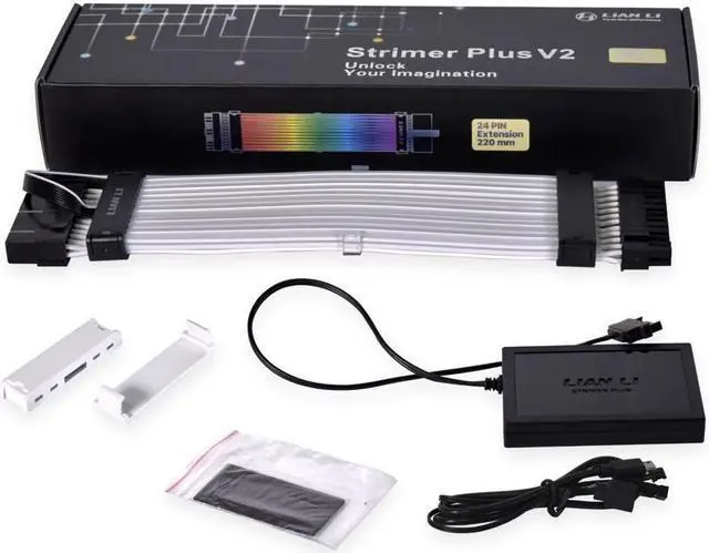 Alt view image 6 of 7 - LIAN-LI STRIMER PLUS V2 24 Pin and STRIMER PLUS V2 12VHPWR (12+4 pins to 12+4 pins) PW16-12PV2 Combo,Addressable RGB Power Extension Cable,Include Controller for L-Connect 3
