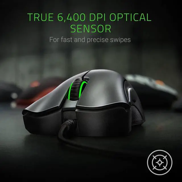 Alt view image 3 of 7 - DeathAdder Essential 6400 DPI 4G Optical Esports Gaming Mouse: 5 Programmable Buttons - Mechanical Switches - 2.1m Braided Wire - Classic Black