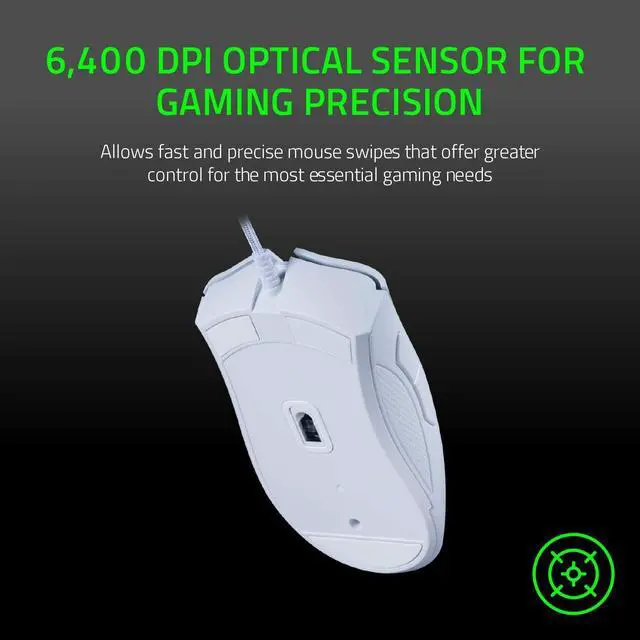 Alt view image 5 of 7 - DeathAdder Essential 6400 DPI 4G Optical Esports Gaming Mouse: 5 Programmable Buttons -  Mechanical Switches - 2.1m Braided Wire - Mercury White