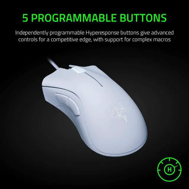 Alt view image 3 of 7 - DeathAdder Essential 6400 DPI 4G Optical Esports Gaming Mouse: 5 Programmable Buttons -  Mechanical Switches - 2.1m Braided Wire - Mercury White
