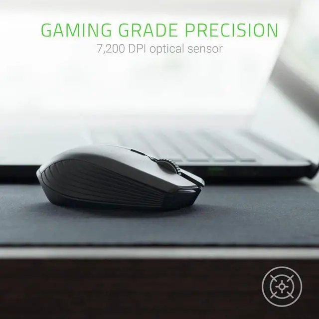 Alt view image 2 of 7 - Atheris Ambidextrous Wireless Mouse: 7200 DPI Optical Sensor - USB Wireless Receiver & Bluetooth Connection - Classic Black