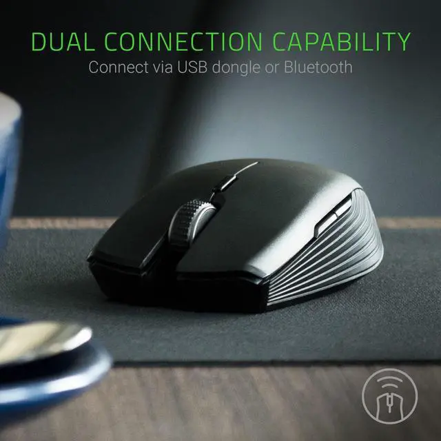 Alt view image 3 of 7 - Atheris Ambidextrous Wireless Mouse: 7200 DPI Optical Sensor - USB Wireless Receiver & Bluetooth Connection - Classic Black