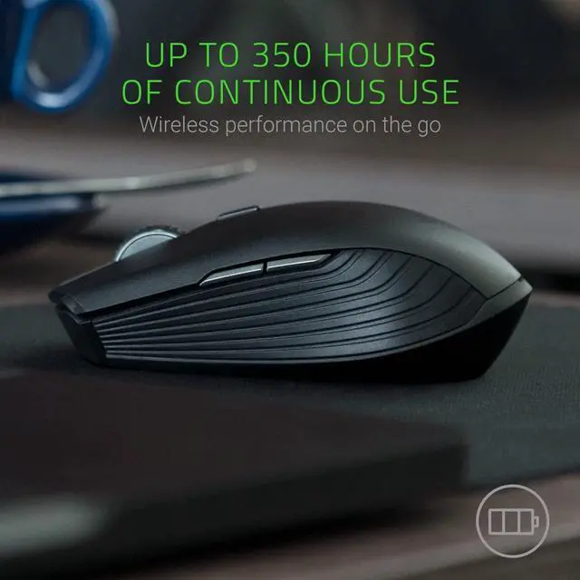 Alt view image 4 of 7 - Atheris Ambidextrous Wireless Mouse: 7200 DPI Optical Sensor - USB Wireless Receiver & Bluetooth Connection - Classic Black