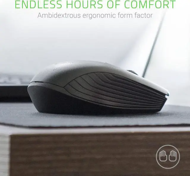 Alt view image 5 of 7 - Atheris Ambidextrous Wireless Mouse: 7200 DPI Optical Sensor - USB Wireless Receiver & Bluetooth Connection - Classic Black
