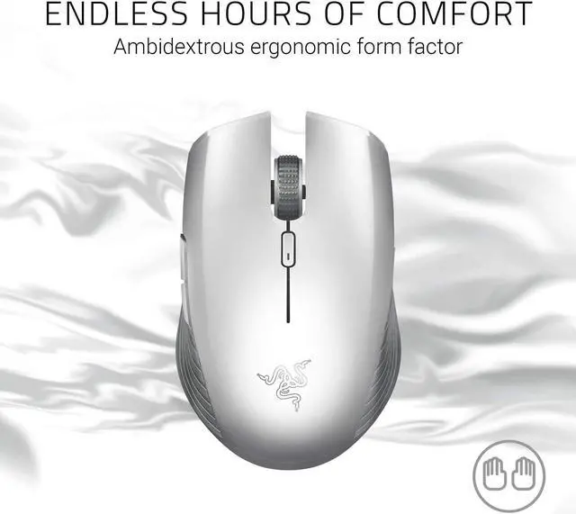 Alt view image 3 of 7 - Ambidextrous Wireless Mouse: 7200 DPI Optical Sensor - USB Wireless Receiver & Bluetooth Connection - Mercury White