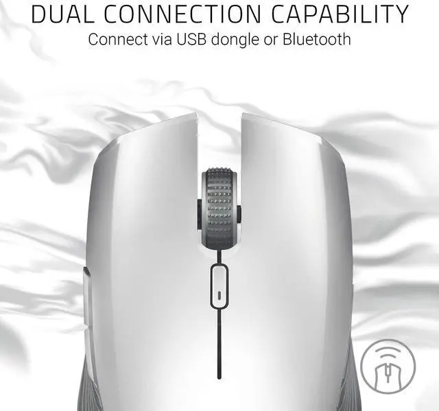 Alt view image 4 of 7 - Ambidextrous Wireless Mouse: 7200 DPI Optical Sensor - USB Wireless Receiver & Bluetooth Connection - Mercury White