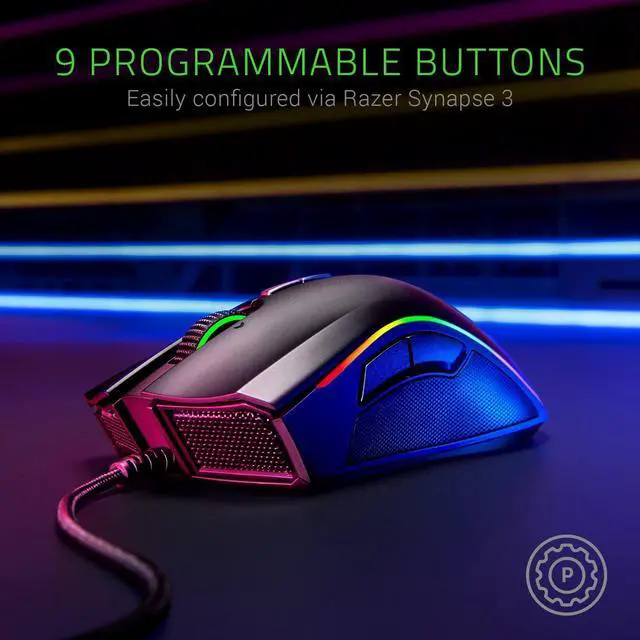 Alt view image 5 of 7 - Mamba Elite Advanced Ergonomics Wired eSports Gaming Mouse - 16,000 DPI 5G Optical Sensor - Chroma RGB - 9 Programmable Buttons - Mechanical Switches