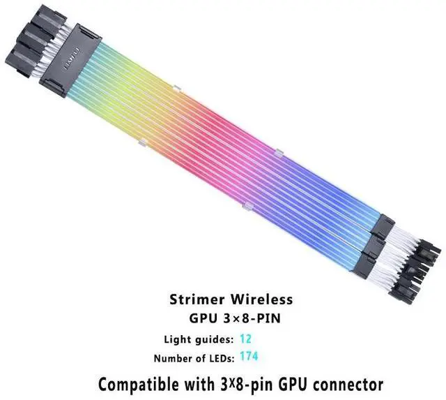 Alt view image 3 of 5 - LIAN-LI Strimer Wireless GPU Triple 8 Pin Addressable RGB GPU Power Extension Cable - Wireless Controller NOT Included(Controller is required for use)