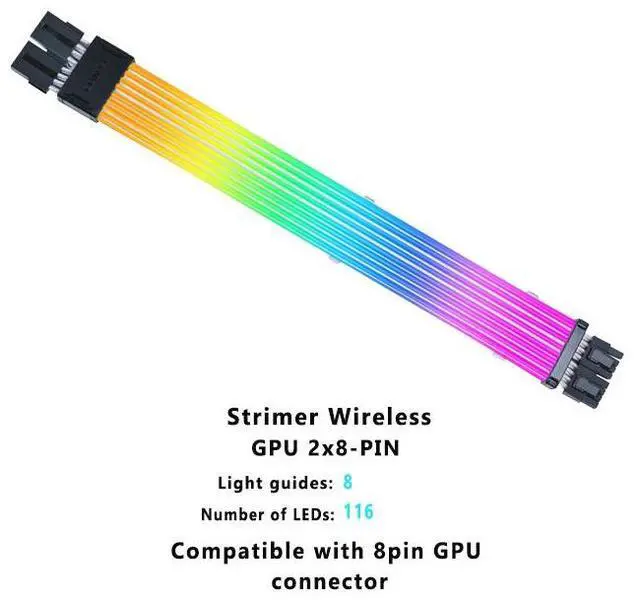 Alt view image 3 of 5 - LIAN-LI Strimer Wireless 24 Pin and LIAN-LI Strimer Wireless GPU 2x8-PIN - Addressable RGB Power Extension Cable Combo - Included Wireless Transmitter