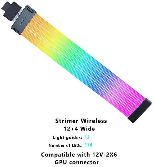 Alt view image 2 of 6 - LIAN-LI Strimer Wireless 12+4pin Wide (12 Light Guides) Addressable RGB GPU Power Extension Cable - Wireless Controller NOT Included(Controller is required for use)
