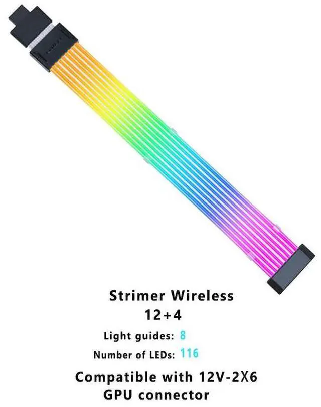 Alt view image 2 of 4 - LIAN-LI Strimer Wireless 12+4pin (8 Light Guides)Addressable RGB GPU Power Extension Cable - Wireless Controller NOT Included(Controller is required for use)