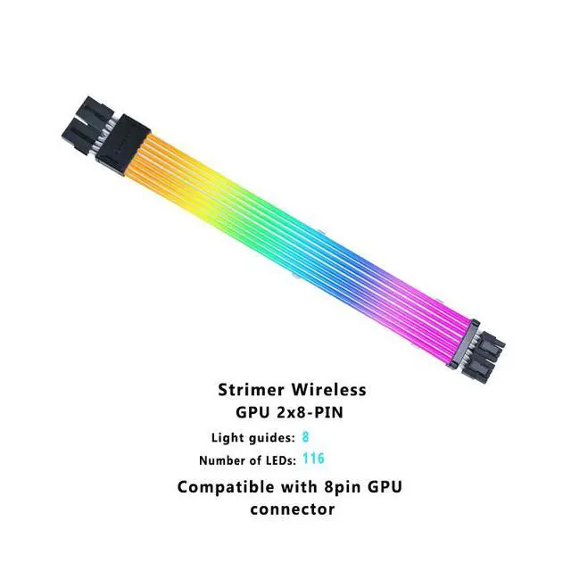 Alt view image 2 of 5 - LIAN-LI Strimer Wireless GPU 2x8-PIN Addressable RGB GPU Power Extension Cable - Wireless Controller NOT Included(Controller is required for use)