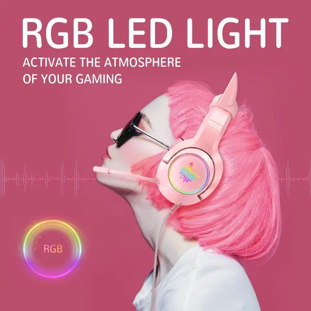 Alt view image 7 of 7 - K9 Gaming Headset with Removable Cat Ears, for PS5, PS4, Nintendo Switch, PC, with Surround Sound, RGB LED Light & Noise Canceling Retractable Microphone